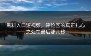 黑料入口短视频，评论区的真正扎心之处在最后那几秒
