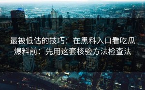 最被低估的技巧：在黑料入口看吃瓜爆料前：先用这套核验方法检查法